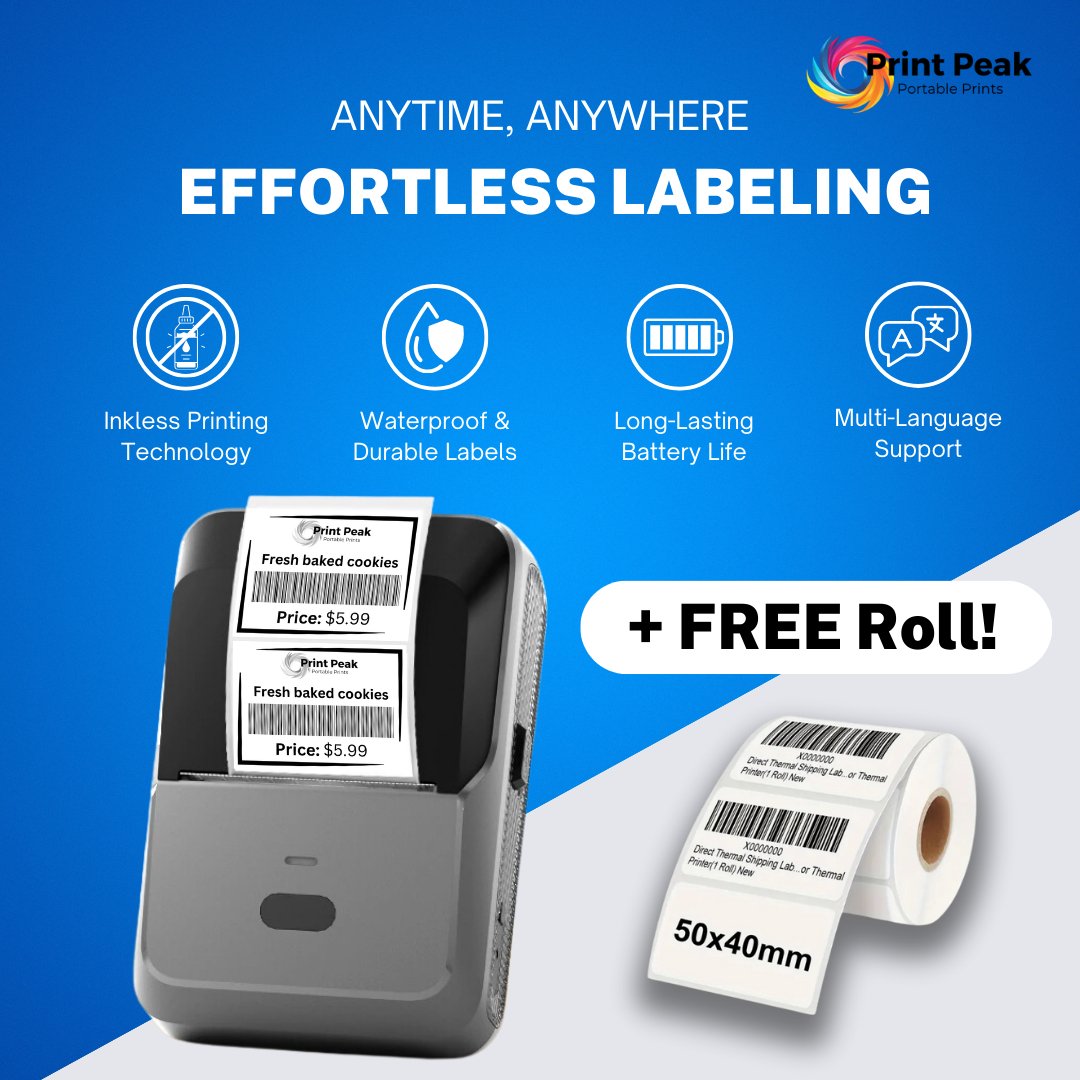 PrintPeak Thermal Label Printer - Compact & Versatile Labeling Solution - Print Peak