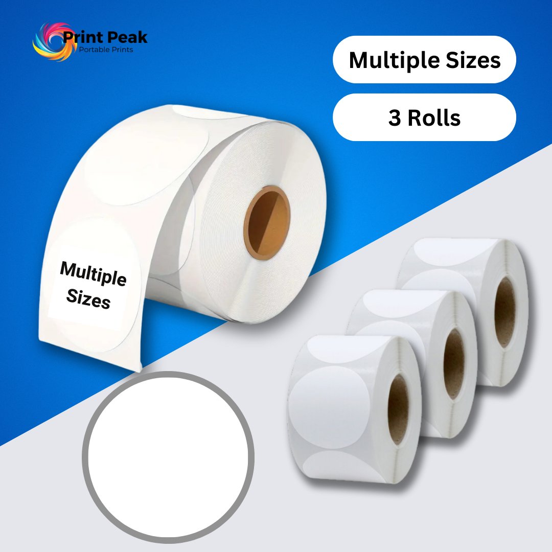 (3 rolls) Round thermal Printer Labels: multiple options - Print Peak